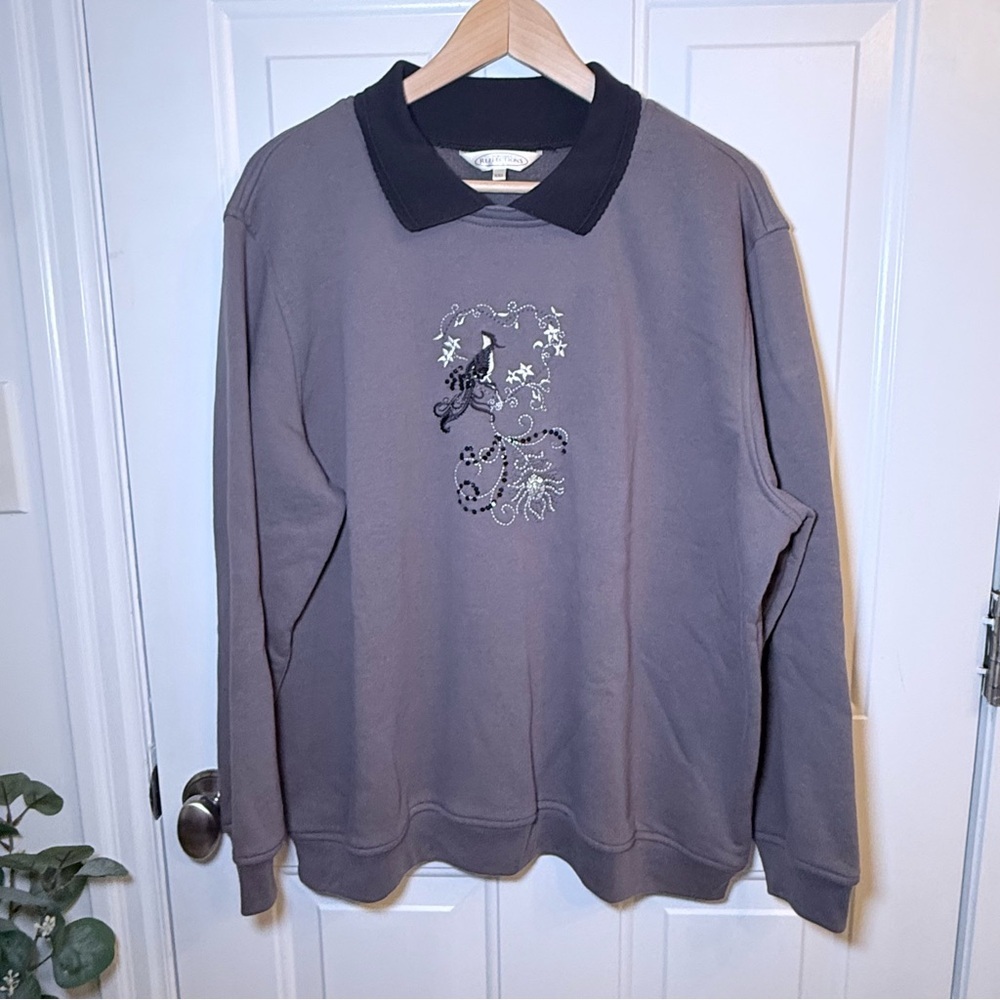 Northern Reflections Women's Gray Embroidered Crewneck Sweater